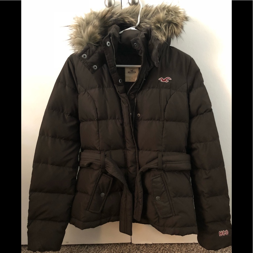 EUC Hollister Brown Puffer Coat w/ Fur Hood